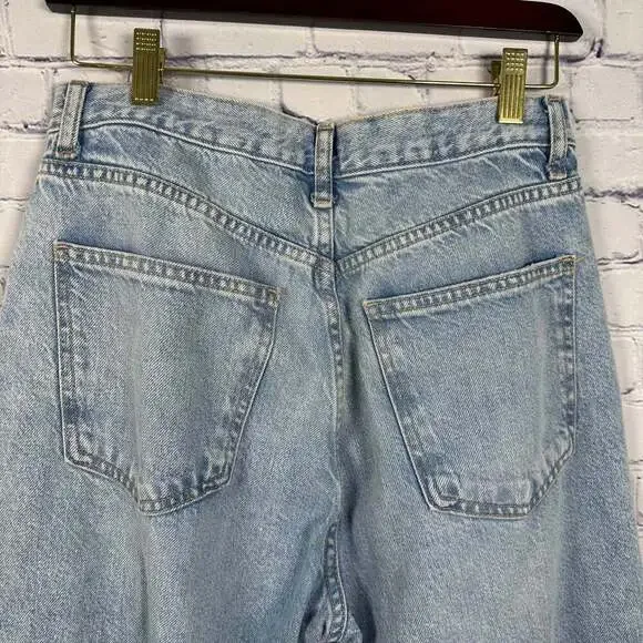 Zara TRF Mid-Rise Raw Hem Wide Leg Jeans Light Blue - Picture 4 of 6